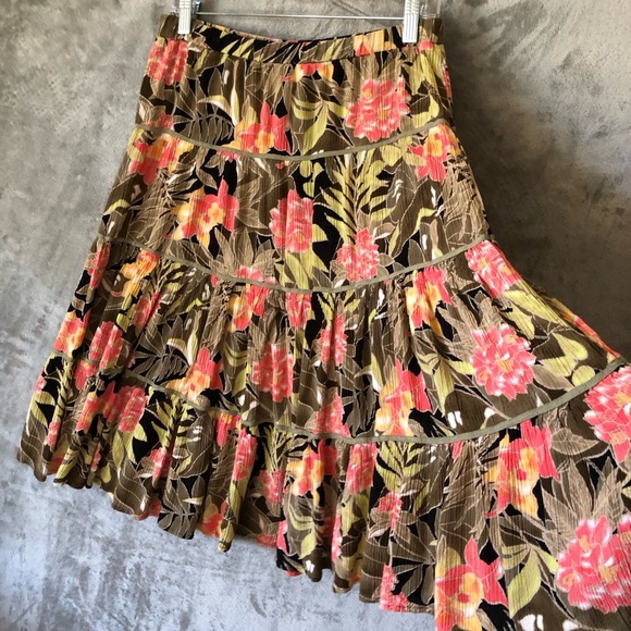 Sag Harbor Women Floral Midi Skirt Size 10 Tiered Flare Elastic Waistband Summer - Picture 4 of 9